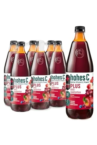 hohes c plus antioxidantien (6 x 1l), 100% saft, apfel, rote trauben, aronia, vitamin c, plus an antioxidantien, ohne zuckerzusatz, vegan, mit recyceltem pet